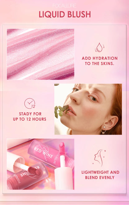 FOCALLURE Liquid Blusher 4 Colour Natual Makeup Face Blush Long-lasting Matte Make Up Hangover Red Wine Blush korean Makeup