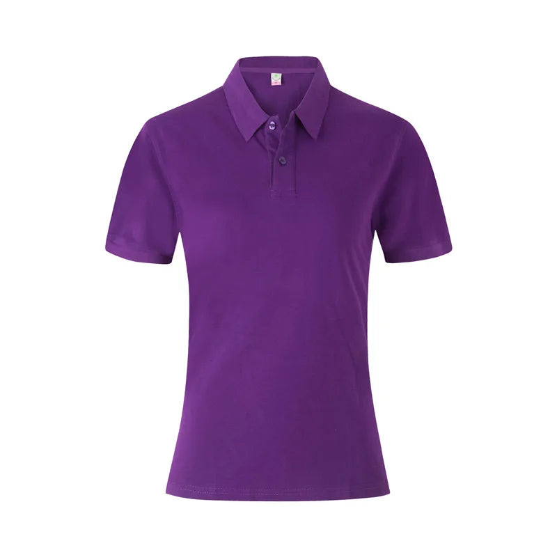 Women's 100% Combed Cotton Pure Cotton Short-sleeved Polo Shirt Custom Printed Embroidery Lgoo Solid Color Breathable Polo Shirt Purple