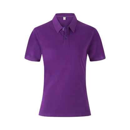 Women's 100% Combed Cotton Pure Cotton Short-sleeved Polo Shirt Custom Printed Embroidery Lgoo Solid Color Breathable Polo Shirt Purple