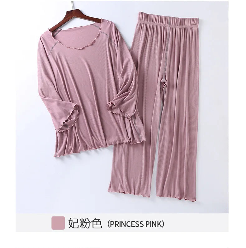 Factory wholesale summer 2025 new silk light Modale pajamas women seven sleeves nine wide-legged pants home clothing set