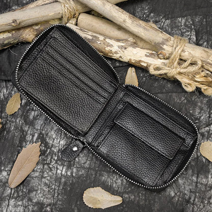 2023 New Short Wallet Men Women Vintage Fashion Card Holder Zipper Coin Purse Crazy Horse Leather Mens Slim Zipper Purse Wallet