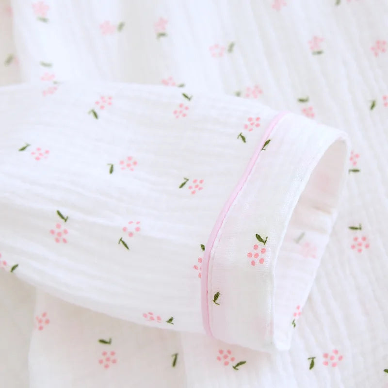 Fdfklak Spring Fall Full Sleeve Homewear Loose 2Pcs Pajama Set 100% Gauze Cotton Casual Print Sleeping Shirt Home Wear Clothes