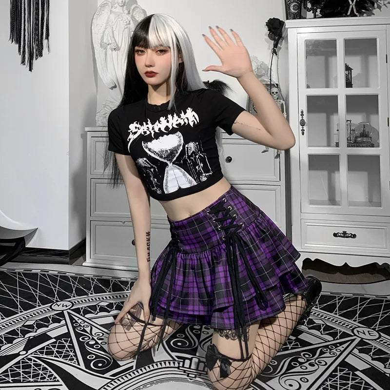 Black Checkered Women's Gothic Skirt Women Pleated Plaid Skirts Spring Autumn Girl Hip Hop Female Punk Goth Mini Skirt Clubwear