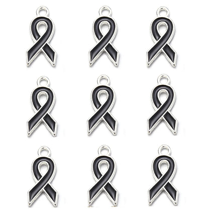 10pcs/lot Breast Cancer Awareness Ribbon Pendant Pink Ribbon Charm Pendants DIY Accessories for Women Jewelry Necklace Bracelet Silver black