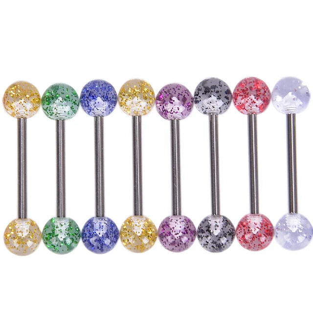 6PCS Stainless Steel Glorious Tongue Ring Bulk 14G Nipple Piercing Bar Lot Glitter Tongue Piercing Set Barbell Piercing Jewelry ST 6PCS