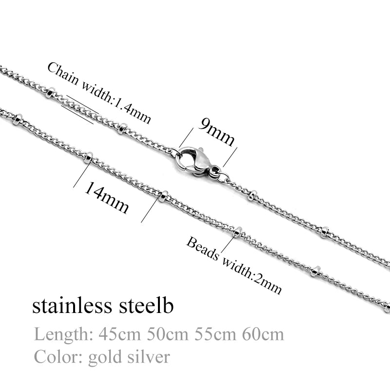 Aiovlo 10pcs/lot Width 1.5mm Stainless Steel Bead Chain Necklace Chains for DIY Jewelry Findings Making Materials Accessories Badiee Stylez