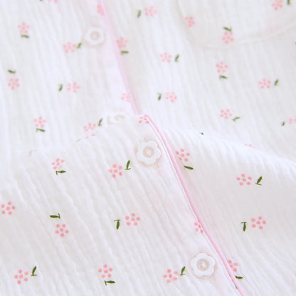 Fdfklak Spring Fall Full Sleeve Homewear Loose 2Pcs Pajama Set 100% Gauze Cotton Casual Print Sleeping Shirt Home Wear Clothes