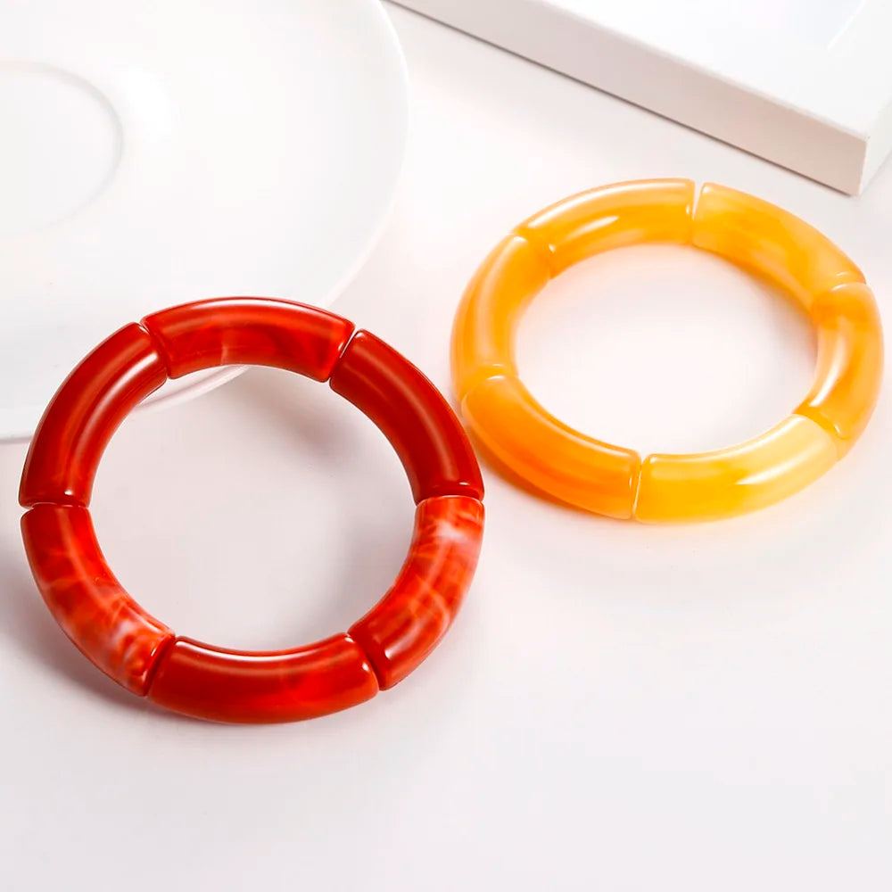 FishSheep Bohemian Transparent Acrylic Foil Bamboo Bracelets for Women Elastic Beads Link Chain Cuff Bracelets & Bangles Jewelry