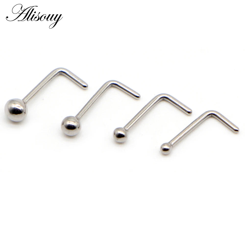 Alisouy 1PC Nose Studs Ball Round Nose Rings L-Shape Gold Color Nostril Stainless Steel Nose Piercing Body Jewelry For Women Badiee Stylez