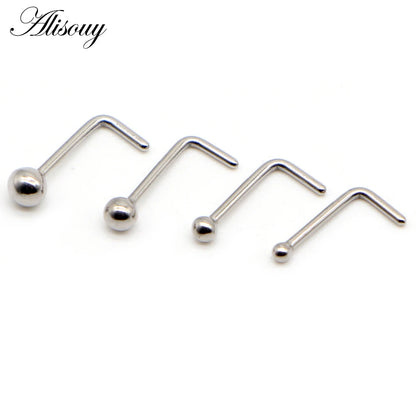 Alisouy 1PC Nose Studs Ball Round Nose Rings L-Shape Gold Color Nostril Stainless Steel Nose Piercing Body Jewelry For Women Badiee Stylez