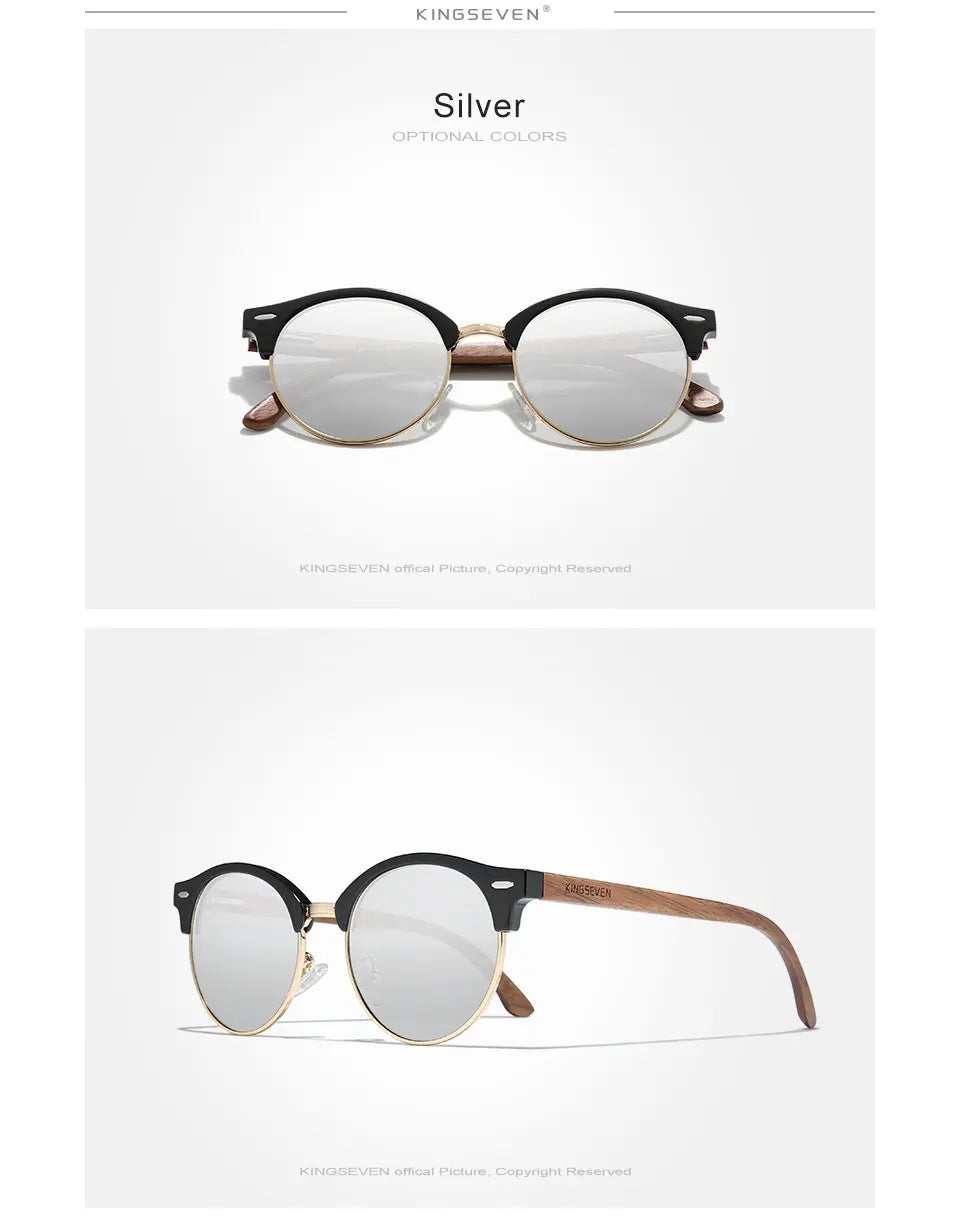 KINGSEVEN Handmade High Quality Black Walnut Wood Sunglasses Men Women Polarized Mirror Sun Glasses Male UV400 Shades Oculos