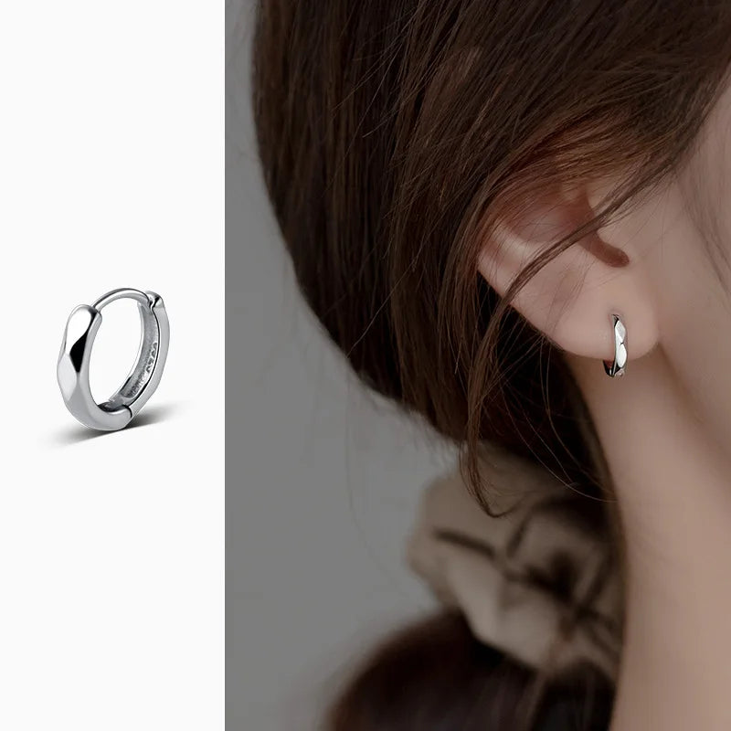 WANTME 925 Sterling Silver Fashion Simple Geometric Huggies Ear Buckle for Women Charm European Party Piercing Hoop Earrings Jew