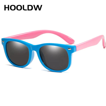 HOOLDW New Kids Sunglasses Children Polarized Sun Glasses Boys Girls Glasses Silicone Flexible Safety Baby Shades UV400 Eyewear navy blue pink