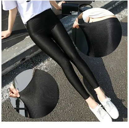 lady summer short pants women solid black shine breathable above knee short capris korean skinny neon pant