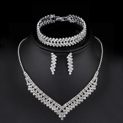 TREAZY Silver Color Rhinestone Crystal Bridal Jewelry Sets for Women Necklace Earrings Bracelet Set Wedding Jewelry Accessories style 13 Clear