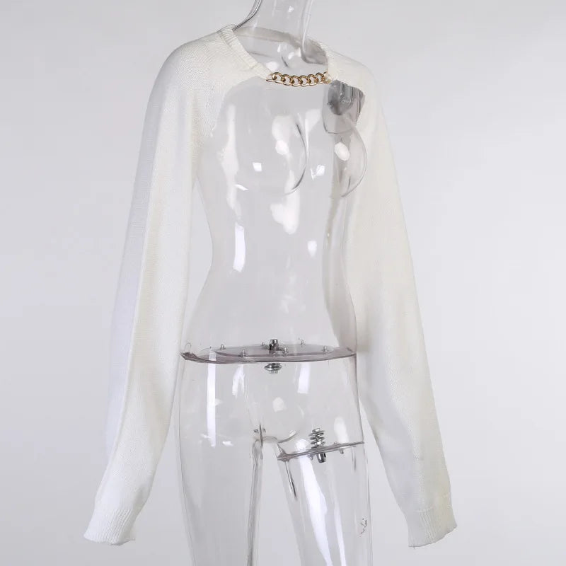 Tossy White Women Sweater Shrugs Cropped Top Full Lantern Sleeve Knitwear Pullover Sexy Summer High Street Outwear 2023 Spring