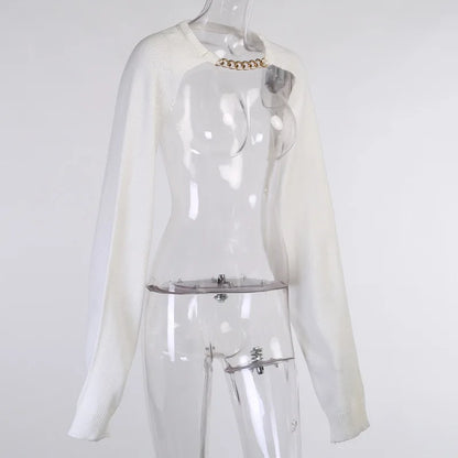 Tossy White Women Sweater Shrugs Cropped Top Full Lantern Sleeve Knitwear Pullover Sexy Summer High Street Outwear 2023 Spring