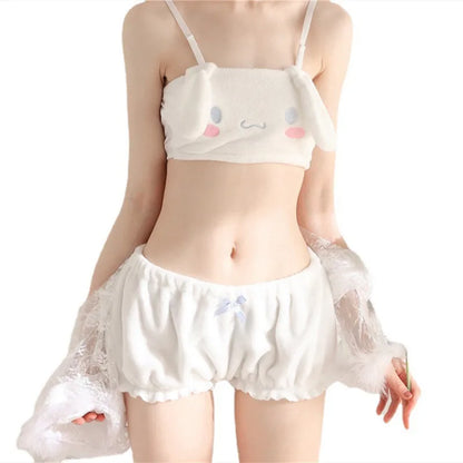 Kawaii Pajamas Camis Comfortable Plush Shorts Homewear Cute Cartoon Sleepwear Milk Silk Women's Underwear Set