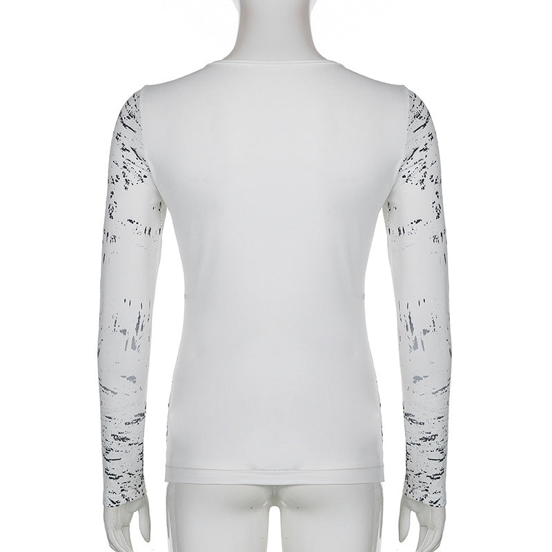 Women Long Sleeve Tops Gothic Graphic Print T-shirt Spring Fall Slim Fit Tee Tops Casual Shirts Y2K Aesthetic Clothes