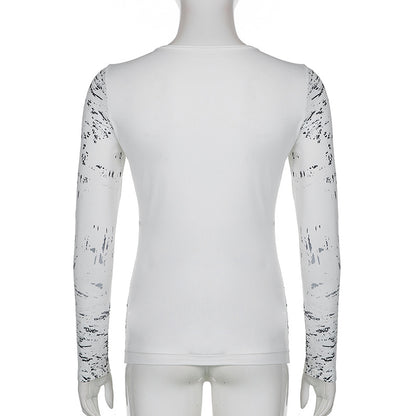 Women Long Sleeve Tops Gothic Graphic Print T-shirt Spring Fall Slim Fit Tee Tops Casual Shirts Y2K Aesthetic Clothes