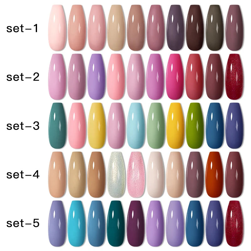 10PCS/Set Gel Nail Polish Set 125 Colors Glitter Semi Permanent Hybrid Gel Varnishes Base Top Coat Soak Off UV LED Nail Art Gel