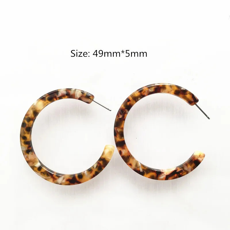 UJBOX 32 Styles Top Quality Acetate Hoop Earrings For Women Leopard Colored Pink Green Yellow Red Blue Acetic Acid Earrings Big size 3
