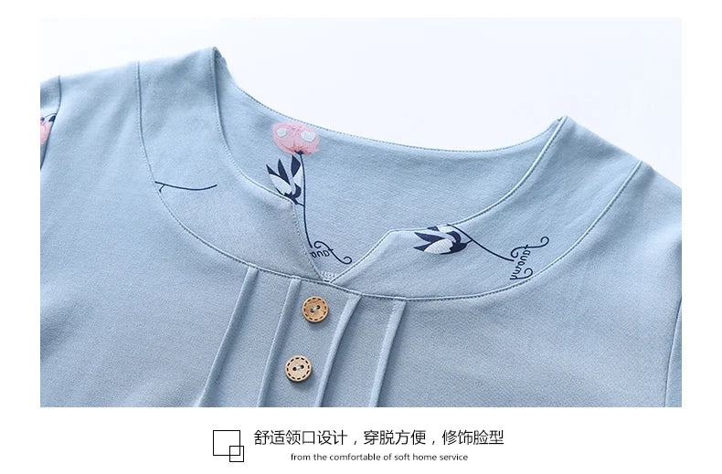 Big yards M-4XL v-neck long sleeve pajamas set for women floral print nightwear autumn cotton sleepwear nightie female pyjama