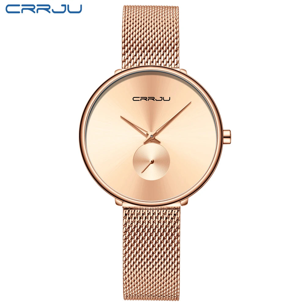 CRRJU 2165 Beautiful Design Watches Women Fashion Casual Steel Mesh Wristwatch Ladies Watch Female Clock Women's Quartz Watch rose gold