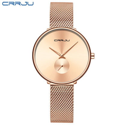 CRRJU 2165 Beautiful Design Watches Women Fashion Casual Steel Mesh Wristwatch Ladies Watch Female Clock Women's Quartz Watch rose gold