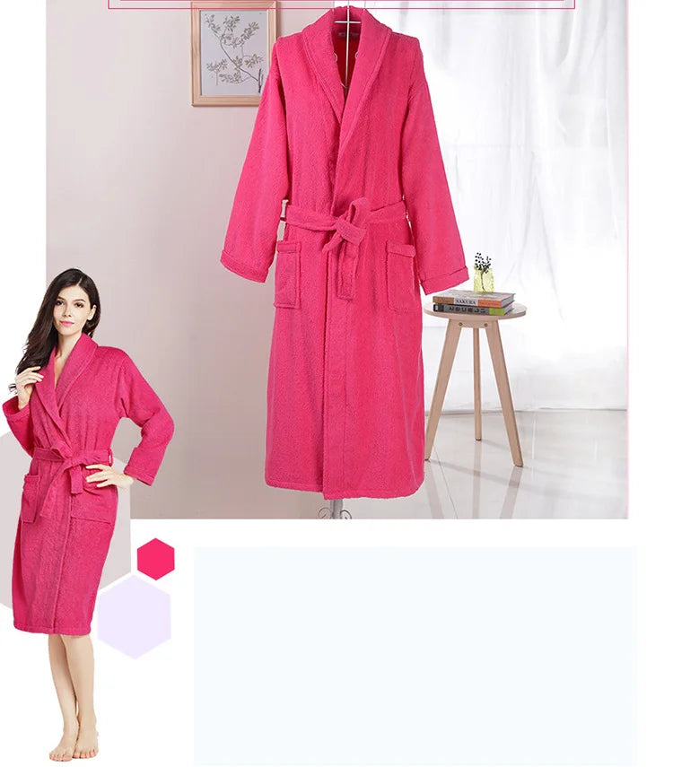 Home Bathrobe 100% Cotton pink Toweling Terry Robe Unisex lovers Soft Bath Robe Men And Women Nightrobe Sleepwear Casual 2024