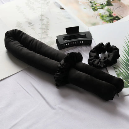 Pure Silk Heatless Curls Hair Curlers Hair Rollers with Hair Clip and Curling Ribbon No Damage to Hair Lazy Curler Set Headband Black sets