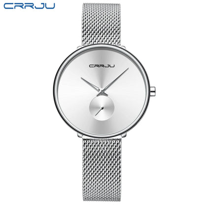 CRRJU 2165 Beautiful Design Watches Women Fashion Casual Steel Mesh Wristwatch Ladies Watch Female Clock Women's Quartz Watch silver white