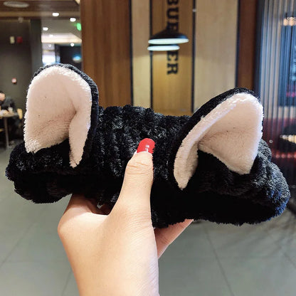Wash Face Hair Holder Hairbands Soft Warm Coral Fleece Bow Animal Ears Headband For Women Girls Turban Fashion Hair Accessories black cat ears