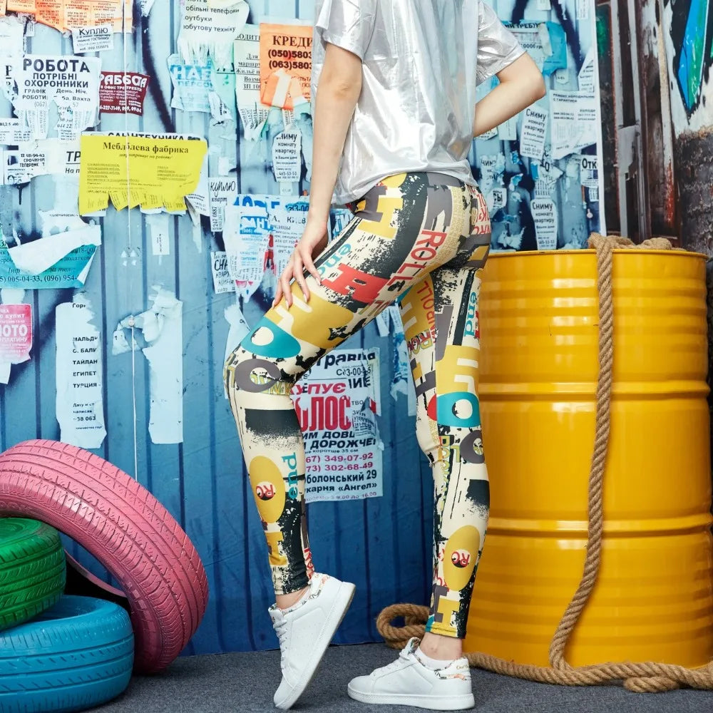 Women Leggings High Waist Cartoon Comic Beauty Print Trousers Soft Female Casual Elastic Pant