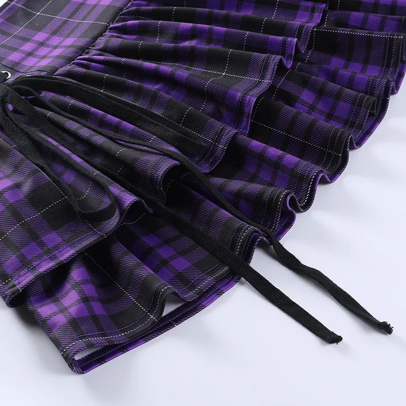 Black Checkered Women's Gothic Skirt Women Pleated Plaid Skirts Spring Autumn Girl Hip Hop Female Punk Goth Mini Skirt Clubwear