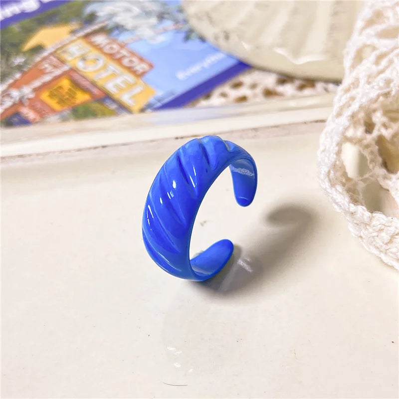 2022 Summer Colorful Ring Set Wholesale Fashion Geometric Chain Candy Color Irregular Opening Rings Women Party Finger Jewelry