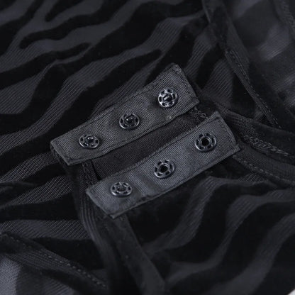 Black Mesh Transparent Sexy Bodysuit Long Sleeve Slim Skinny Stripe Mock Neck Casual Rompers Women Lady Party Club Body