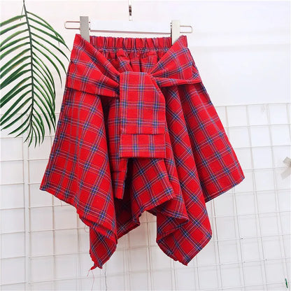 TOTRUST Fashion College Asymmetrical Skirt Women Summer Plaid Skirt Women Casual Students Fake Shirt Mini Skirt Female Saia