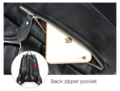 Zency Genuine Leather Women Backpack High Quality Large Capacity Travel Bag Knapsack Schoolbag Shoulder For Ladies Beige Black