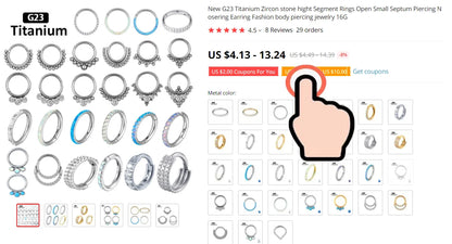 New G23 Titanium Piercing High Quality CZ Nose Ring Earrings 8/10/12mm Body Jewelry 16G ASTM f136 Titanium Nose Septum Piercings