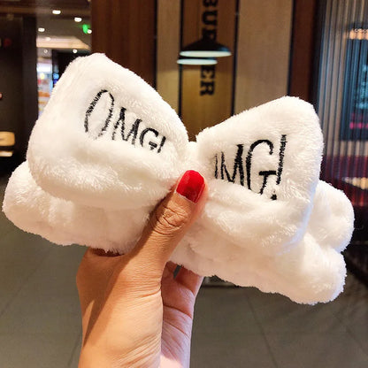 Wash Face Hair Holder Hairbands Soft Warm Coral Fleece Bow Animal Ears Headband For Women Girls Turban Fashion Hair Accessories white OMG