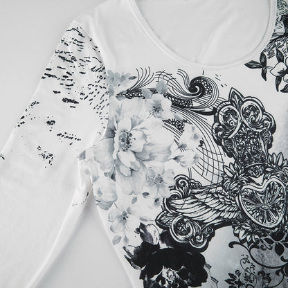 Women Long Sleeve Tops Gothic Graphic Print T-shirt Spring Fall Slim Fit Tee Tops Casual Shirts Y2K Aesthetic Clothes