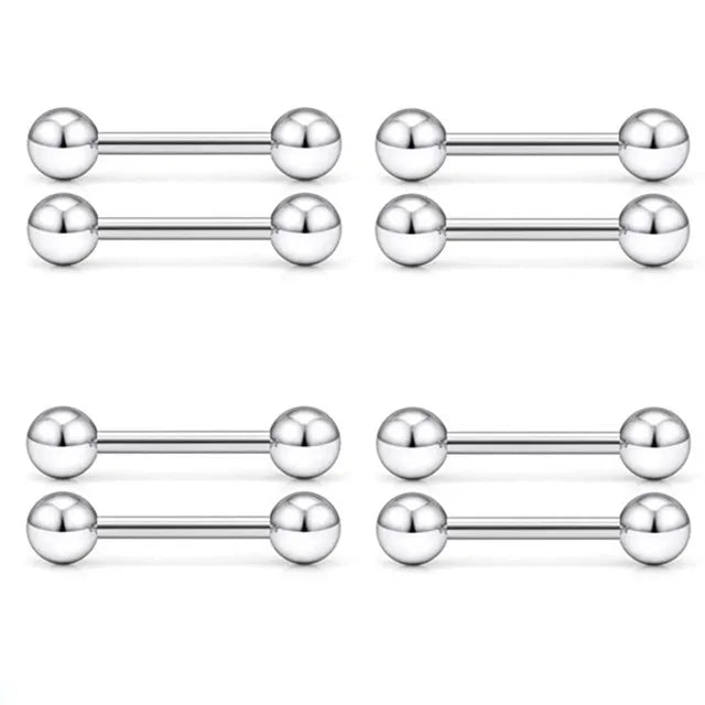 6PCS Stainless Steel Glorious Tongue Ring Bulk 14G Nipple Piercing Bar Lot Glitter Tongue Piercing Set Barbell Piercing Jewelry Silver 6PCS
