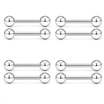6PCS Stainless Steel Glorious Tongue Ring Bulk 14G Nipple Piercing Bar Lot Glitter Tongue Piercing Set Barbell Piercing Jewelry Silver 6PCS