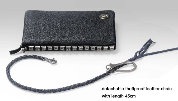 Vintage Genuine leather wallet Men leather long wallet men purse clutch bag male money clips zip around money bag card holder