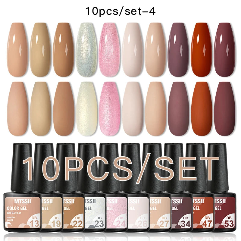 10PCS/Set Gel Nail Polish Set 125 Colors Glitter Semi Permanent Hybrid Gel Varnishes Base Top Coat Soak Off UV LED Nail Art Gel