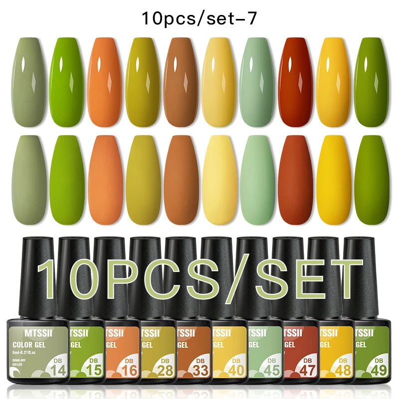 10PCS/Set Gel Nail Polish Set 125 Colors Glitter Semi Permanent Hybrid Gel Varnishes Base Top Coat Soak Off UV LED Nail Art Gel