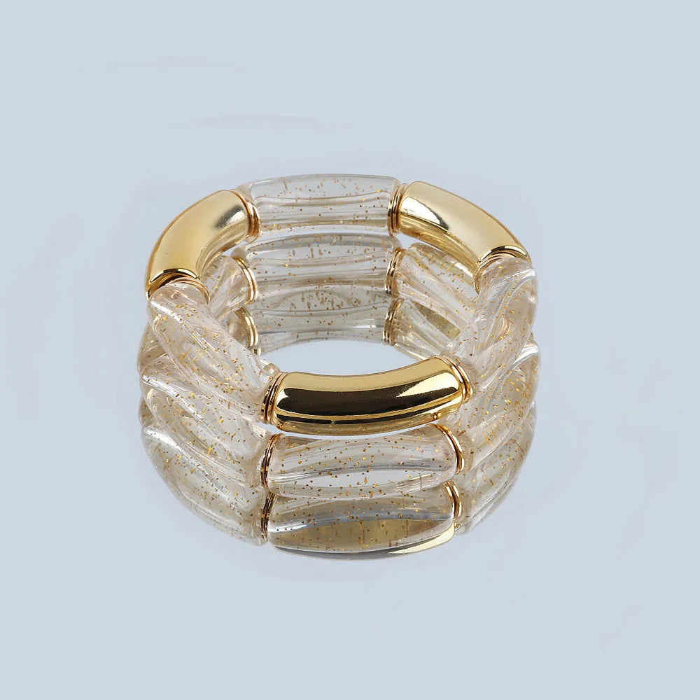 FishSheep Bohemian Transparent Acrylic Foil Bamboo Bracelets for Women Elastic Beads Link Chain Cuff Bracelets & Bangles Jewelry