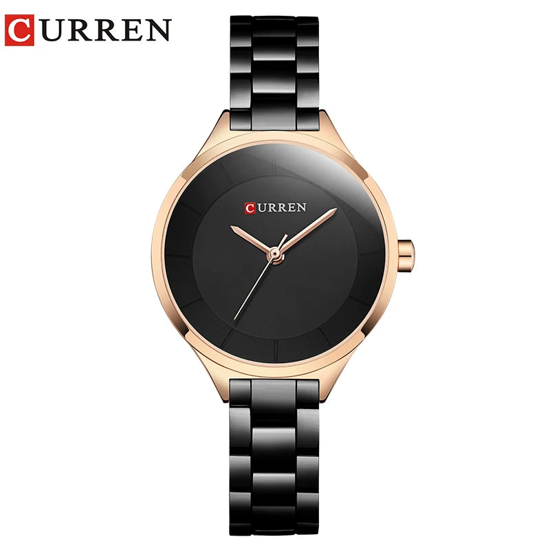Curren 9015 Women Watches Luxury Gold Black Full Steel Dress Jewelry Quartz Watch Ladies Fashion Elegant Clock Relogio Feminino black