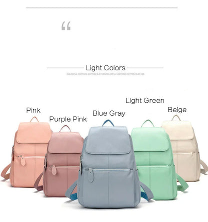 Zency Genuine Leather Women Backpack High Quality Large Capacity Travel Bag Knapsack Schoolbag Shoulder For Ladies Beige Black